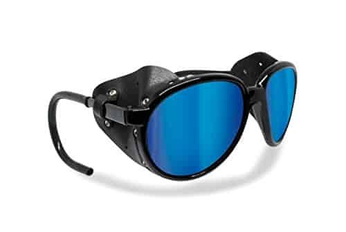 Polarized Sunglasses for Mountain Hiking Trekking Glacier Snow mod. Cortina Italy Shiny Black (Smoke Polarized / Blue Mirror)