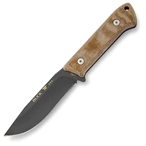 Buck Knives 104 Compadre Camp Knife with 4-1/2" Cobalt Grey Cerakote Coated 5160 Steel Fixed Blade, Natural Micarta Handle, Genuine Leather Sheath Included Buck Knives 104 Compadre Camp Knife with 4-1/2" Cobalt Grey Cerakote Coated 5160 Steel Fixed Blade, Natural Micarta Handle, Genuine Leather Sheath Included