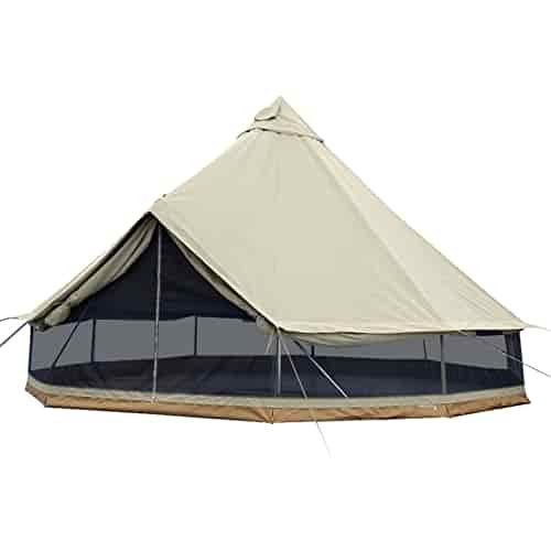 KingCamp Khan Glamping Tent Heavy Duty Waterproof 4 Season Luxury Outdoor Canvas Bell Tent w/Stove Jack for 6/8 Person Family Camping All Seasons Breathable Cotton Canvas Yurt Tent