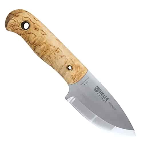 Helle Knives - Mandra - Les Stroud - Neck Knife for Bushcraft, Hunting, Camping - Small Fixed Blade, Full Tang with Curly Birch Wood & Vulcan Fiber Handle, Scandi Grind - Leather Sheath Triple Laminated Stainless Steel Helle Knives - Mandra - Les Stroud - Neck Knife for Bushcraft, Hunting, Camping - Small Fixed Blade, Full Tang with Curly Birch Wood & Vulcan Fiber Handle, Scandi Grind - Leather Sheath Triple Laminated Stainless Steel