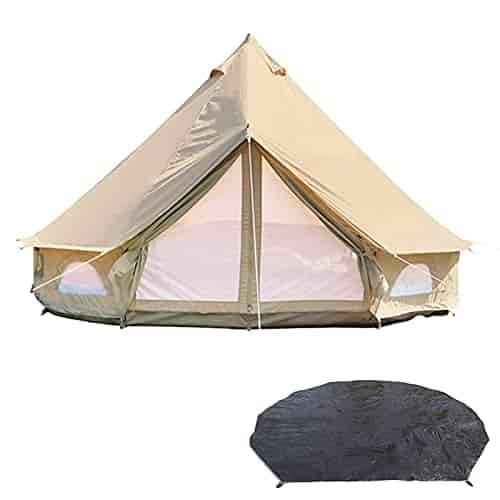 DANCHEL OUTDOOR 4-Season Cotton Canvas Yurt Tents with Footprint for Family Camping, Luxury Waterproof Glamping Bell Tent, 4M=13ft