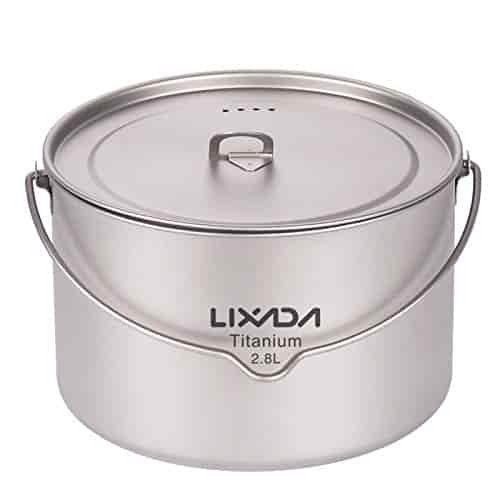 Lixada 1100ml/2800ml Titanium Pot Ultralight Portable Hanging Pot with Lid and Foldable Handle Outdoor Camping Hiking Backpacking (2800ml) Lixada 1100ml/2800ml Titanium Pot Ultralight Portable Hanging Pot with Lid and Foldable Handle Outdoor Camping Hiking Backpacking (2800ml)