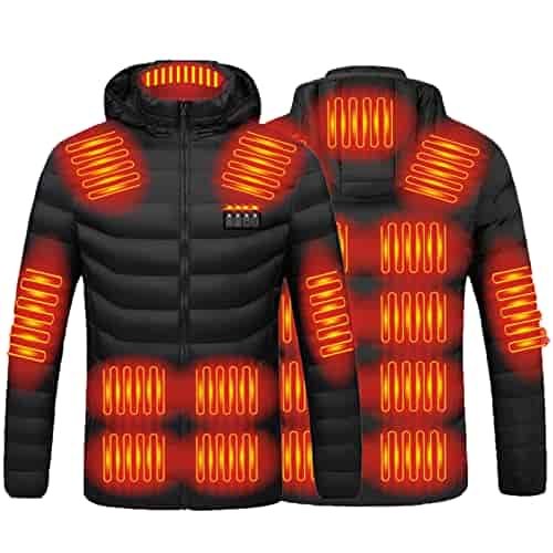 Heated Jacket for Men and Women , Heated Coat Hooded Heating Warm Jackets with Hood, Waterproof Windproof USB Charging Electric Body Warmer Heated Hoodie Coats for Outdoor Cycling Hiking