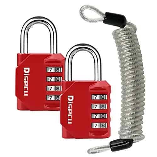 Disecu 4 Digit Combination Lock Outdoor Waterproof Padlock with Steel Cable for Gym Locker, Sports Locker, Helmet, Gate, Fence, Luggage, Hasp Storage (Red, Pack of 2 Padlocks) Disecu 4 Digit Combination Lock Outdoor Waterproof Padlock with Steel Cable for Gym Locker, Sports Locker, Helmet, Gate, Fence, Luggage, Hasp Storage (Red, Pack of 2 Padlocks)