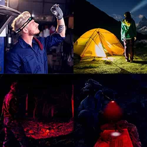 77outdoor D25LR LED Rechargeable Headlamp, Powerful Lightweight Head Flashlight with 90 High CRI Bright White Light and 660nm Deep Red Light, USB Charging for Camping, Hiking, Hunting