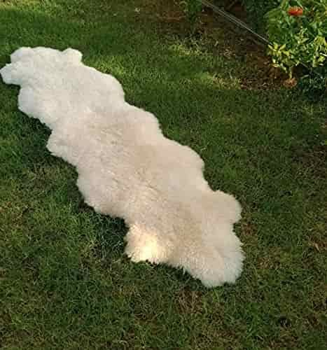 Natural Ivory White Sheepskin Rug - 2 x 6 Double Genuine Sheep Skin Rug | Large Sheepskin Double Pelt