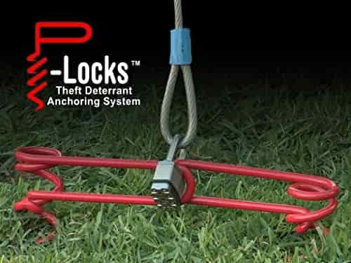 P-Locks Theft Deterrent Anchoring System and Ground Anchor. Tie Down or Stake to Secure Tents, Canopies, Awnings, etc. Earth Anchor to Protect Camping and RV Equipment, Hunting Gear, Bicycles and More P-Locks Theft Deterrent Anchoring System and Ground Anchor. Tie Down or Stake to Secure Tents, Canopies, Awnings, etc. Earth Anchor to Protect Camping and RV Equipment, Hunting Gear, Bicycles and More