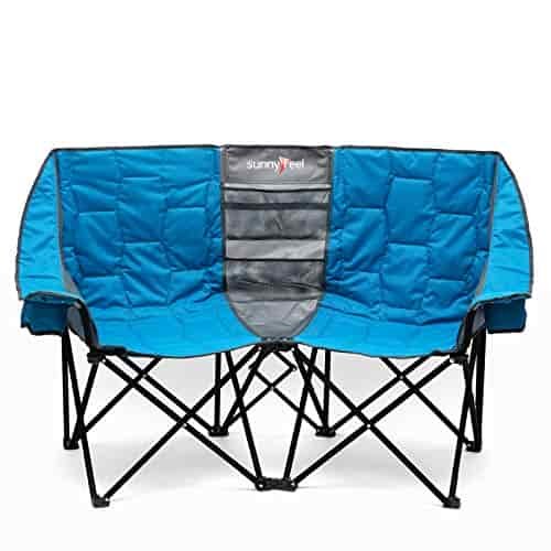 Sunnyfeel Double Folding Camping Chair, Oversized Loveseat Chair, Heavy Duty Portable/Foldable Lawn Chair with Storage for Outside/Outdoor/Travel/Picnic, Fold Up Camp Chairs for Adults 2 People