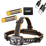 Fenix HP25R V2.0 1600 Lumen USB-C Rechargeable CREE LED Headlamp, 2 X Fenix Rechargeable Batteries with EdisonBright USB Charging Adapter Bundle
