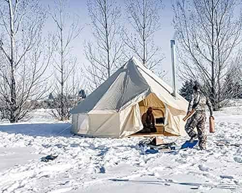 Elk Mountain Tents Yukon Outdoor Large Canvas Waterproof Bell Tent and Frames with Screened Windows, Peak Air Vents and Stove Pip Jack for 6 Person Tent,Best for Family Camping and Hunting Trip -20ft