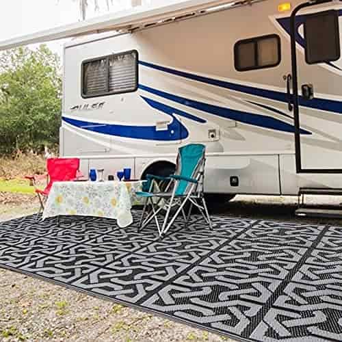 SAND MINE Reversible Mats, Plastic Straw Rug, Modern Area Rug, Large Floor Mat Rug for Outdoors, RV, Patio, Backyard, Deck, Picnic, Beach, Trailer, Camping (9' x 18', Black & Grey) SAND MINE Reversible Mats, Plastic Straw Rug, Modern Area Rug, Large Floor Mat Rug for Outdoors, RV, Patio, Backyard, Deck, Picnic, Beach, Trailer, Camping (9' x 18', Black & Grey)