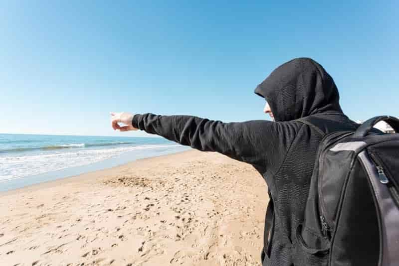 hiking in sun with UPF hoodie