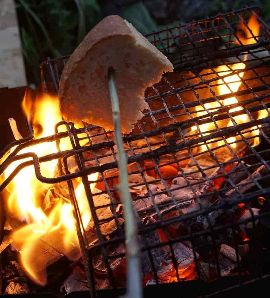 Camping toast over a fire