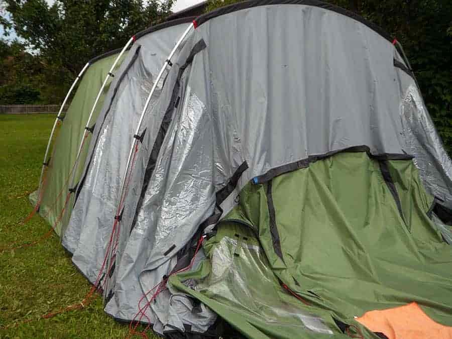 Wind damage on tall tent
