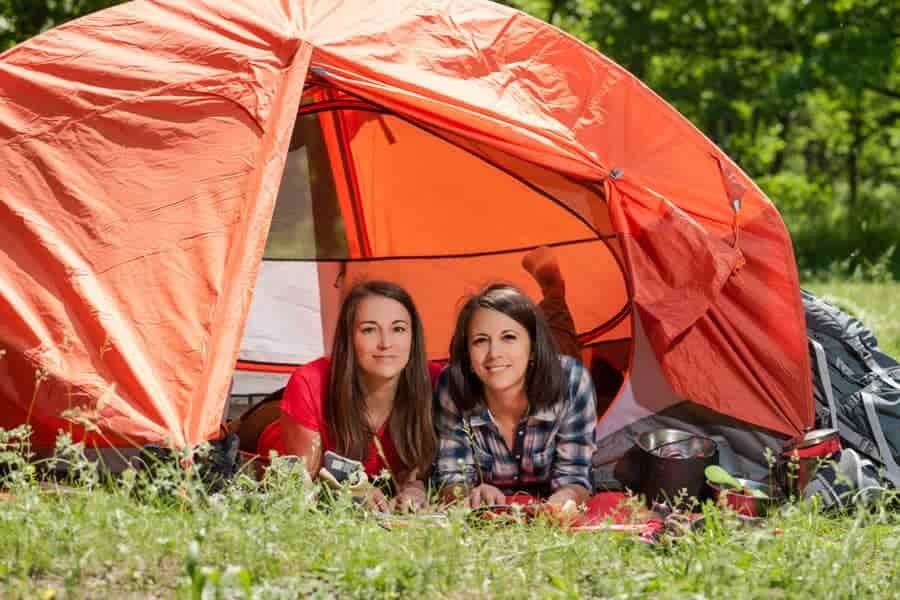 camping in a tent with vestibule