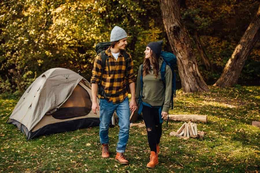 couple having fun camping