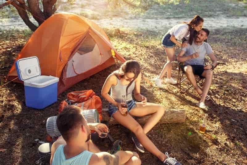 friends enjoying camping and having fun