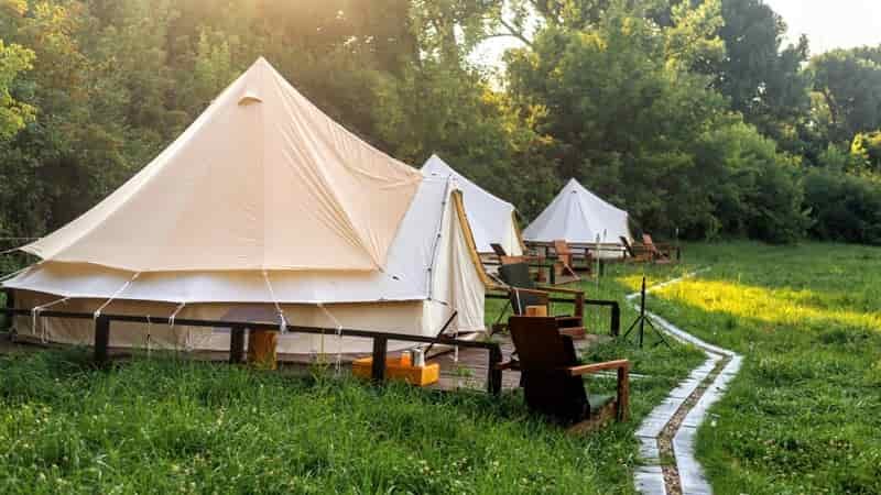 Canvas bell tent in the morning glamping