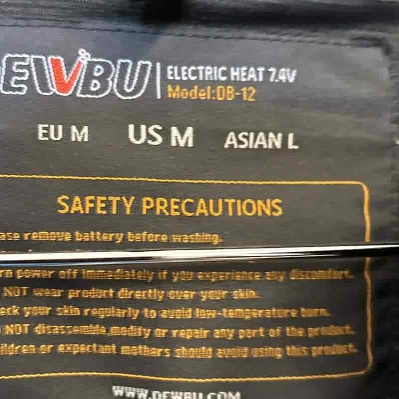 Risks of Heated Jackets safety label