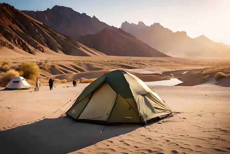 hot weather camping tent on a sunny morning